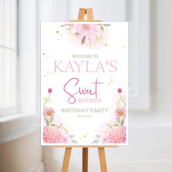 Sweet 16th Birthday Party Welcome Sign. Free Shipping