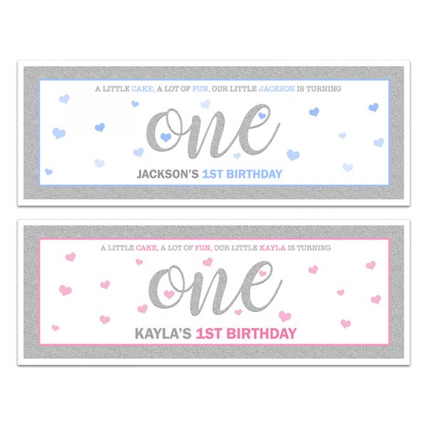 Silver 1st Birthday banner Choice of pink or blue free delivery